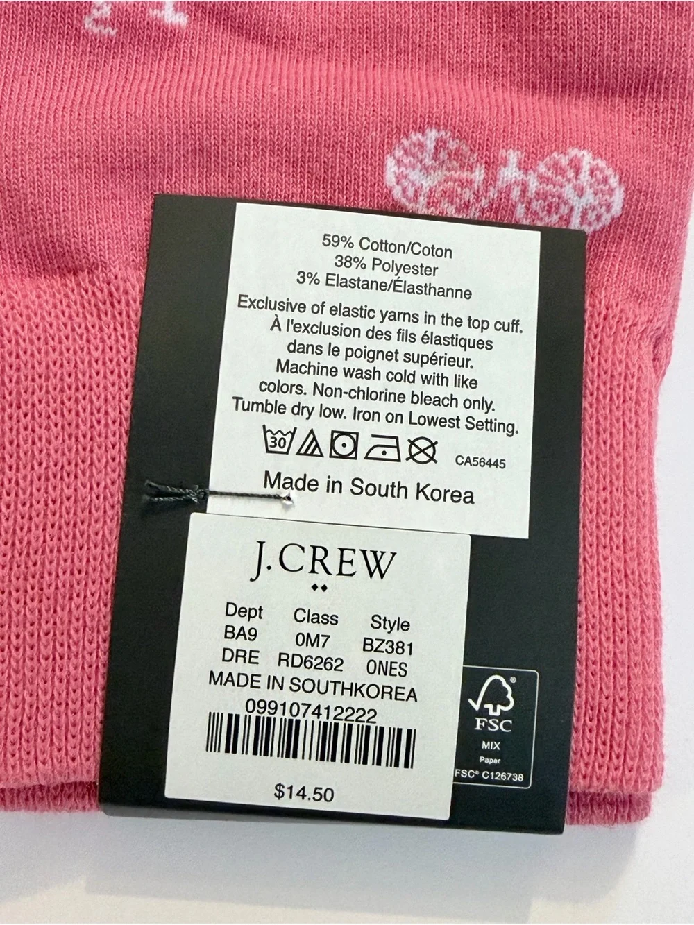 J. Crew Men's Pink Bicycle Crew Socks NWT